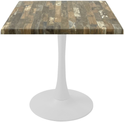 Masa patrata pentru terasa/restaurant Raki Maracaibo 70x70xh74cm blat werzalit si picior central metalic alb cu baza rotunda 50cm 