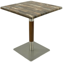 Masa patrata pentru terasa/restaurant Raki Maracaibo 70x70xh74cm blat werzalit si picior metalic cu baza patrata argintiu cu accente aspec 