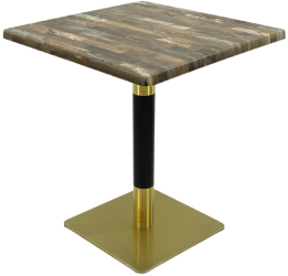 Masa patrata pentru terasa/restaurant Raki Maracaibo 70x70xh74cm blat werzalit si picior metalic cu baza patrata auriu/negru 