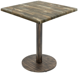 Masa patrata pentru terasa/restaurant Raki Maracaibo 70x70xh74cm blat werzalit si picior metalic cu baza rotunda aspect vintage bronz anti 