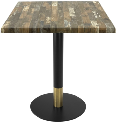 Masa patrata pentru terasa/restaurant Raki Maracaibo 70x70xh74cm blat werzalit si picior metalic cu baza rotunda negru/auriu 