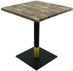 Masa patrata pentru terasa/restaurant Raki Maracaibo 70x70xh74cm blat werzalit si picior metalic negru/auriu 