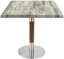 Masa patrata pentru terasa/restaurant Raki White Block 80x80xh74cm blat werzalit si picior metalic cu baza rotunda argintiu cu accente asp