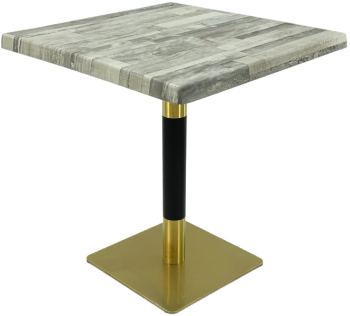 Masa patrata pentru terasa/restaurant Raki White Block 80x80xh74cm blat werzalit si picior metalic cu baza patrata auriu/negru 