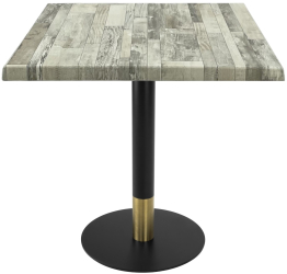 Masa patrata pentru terasa/restaurant Raki White Block 80x80xh74cm blat werzalit si picior metalic cu baza rotunda negru/auriu 