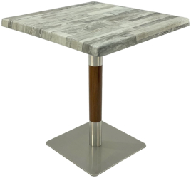 Masa patrata pentru terasa/restaurant Raki White Block 80x80xh74cm blat werzalit si picior metalic cu baza patrata argintiu cu accente asp 