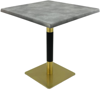 Masa patrata restaurant Raki Copperfield 80x80xh74cm interior/exterior blat werzalit si picior metalic cu baza patrata auriu/negru 