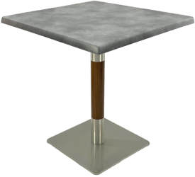 Masa patrata restaurant Raki Copperfield 80x80xh74cm interior/exterior blat werzalit si picior metalic cu baza patrata argintiu cu accent 