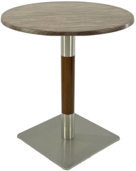 Masa pentru bistro rotunda Raki Dark Seagrass D60xh74cm blat werzalit si picior metalic cu baza patrata argintiu cu accente aspect lemn 