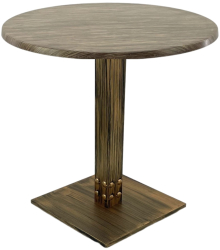 Masa pentru cafenea/bistro rotunda Raki Dark Seagrass D70xh74cm blat werzalit si picior metalic cu baza patrata aspect vintage bronz antic 