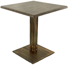 Masa pentru restaurant patrata Raki Dark Seagrass 70x70xh74cm blat werzalit si picior metalic cu baza patrata aspect vintage bronz antichi 