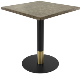 Masa pentru restaurant patrata Raki Dark Seagrass 70x70xh74cm blat werzalit si picior metalic cu baza rotunda negru/auriu 