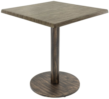 Masa pentru restaurant patrata Raki Dark Seagrass 70x70xh74cm blat werzalit si picior metalic cu baza rotunda aspect vintage bronz antichi 