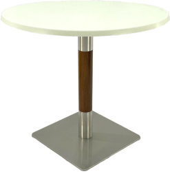 Masa pentru restaurant rotunda Raki Uni Art D80xh74cm blat werzalit si picior metalic cu baza patrata argintiu cu accente aspect lemn 