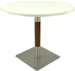 Masa pentru restaurant rotunda Raki Uni Art D90xh74cm blat werzalit si picior metalic cu baza patrata argintiu cu accente aspect lemn 