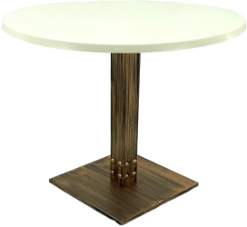 Masa pentru restaurant rotunda Raki Uni Art D90xh74cm blat werzalit si picior metalic cu baza patrata aspect vintage bronz antichizat 