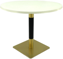 Masa pentru restaurant rotunda Raki Uni Art D90xh74cm blat werzalit si picior metalic cu baza patrata auriu/negru 