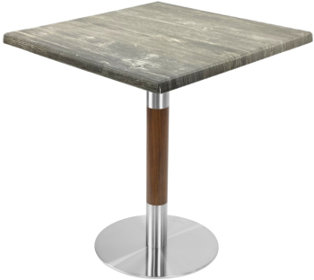 Masa pentru terasa/restaurant patrata Raki Olp Pine 80x80xh74cm blat werzalit si picior metalic cu baza rotunda argintiu cu accente aspect 
