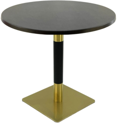 Masa restaurant interior/exterior rotunda Raki New Wenge D80xh74cm blat werzalit si picior metalic cu baza patrata auriu/negru 