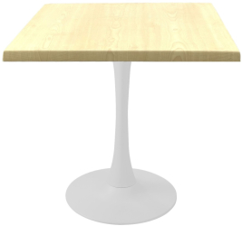 Masa restaurant patrata Raki Maple 80x80xh74cm blat werzalit si picior central metalic alb cu baza rotunda 50cm 