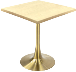 Masa restaurant patrata Raki Maple 80x80xh74cm blat werzalit si picior central metalic auriu cu baza rotunda 50cm 
