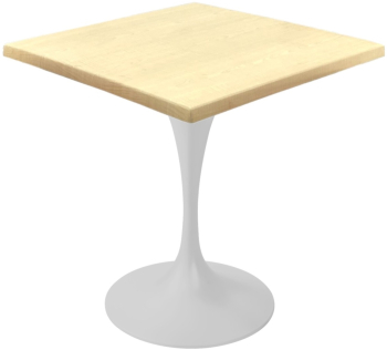 Masa restaurant patrata Raki Maple 80x80xh74cm blat werzalit si picior metalic alb cu baza rotunda 50cm 