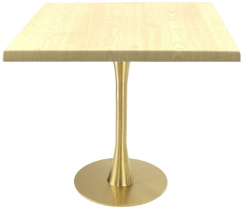 Masa restaurant patrata Raki Maple 80x80xh74cm blat werzalit si picior metalic auriu cu baza rotunda 45cm 