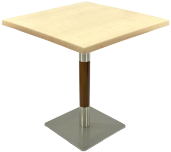 Masa restaurant patrata Raki Maple 80x80xh74cm blat werzalit si picior metalic cu baza patrata argintiu cu accente aspect lemn