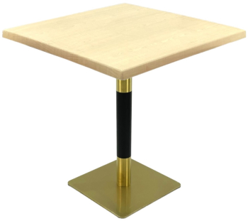 Masa restaurant patrata Raki Maple 80x80xh74cm blat werzalit si picior metalic cu baza patrata auriu/negru 