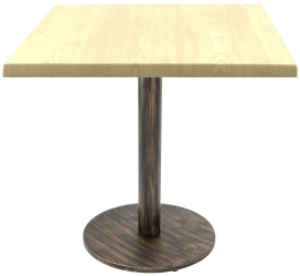 Masa restaurant patrata Raki Maple 80x80xh74cm blat werzalit si picior metalic cu baza rotunda aspect vintage bronz antichizat 