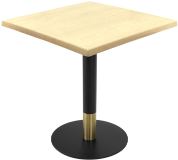 Masa restaurant patrata Raki Maple 80x80xh74cm blat werzalit si picior metalic cu baza rotunda negru/auriu 