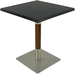 Masa restaurant/cafenea patrata Raki Black 70x70xh74cm blat werzalit si picior metalic cu baza patrata argintiu cu accente aspect lemn 