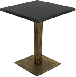 Masa restaurant/cafenea patrata Raki Black 70x70xh74cm blat werzalit si picior metalic cu baza patrata aspect vintage bronz antichizat 