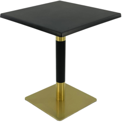 Masa restaurant/cafenea patrata Raki Black 70x70xh74cm blat werzalit si picior metalic cu baza patrata auriu/negru 