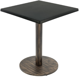 Masa restaurant/cafenea patrata Raki Black 70x70xh74cm blat werzalit si picior metalic cu baza rotunda aspect vintage bronz antichizat 