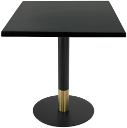 Masa restaurant/cafenea patrata Raki Black 70x70xh74cm blat werzalit si picior metalic cu baza rotunda negru/auriu 
