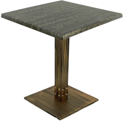 Masa restaurant/cafenea patrata Raki Graphite Night 70x70xh74cm blat werzalit si picior metalic cu baza patrata aspect vintage bronz antic 