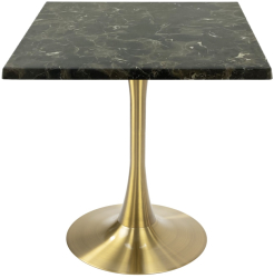 Masa restaurant/cafenea patrata Raki Karacabey Dark Marble 70x70xh74cm blat werzalit si picior central metalic auriu cu baza rotunda 50cm 