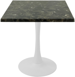 Masa restaurant/cafenea patrata Raki Karacabey Dark Marble 70x70xh74cm blat werzalit si picior central metalic alb cu baza rotunda 50cm 
