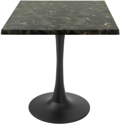 Masa restaurant/cafenea patrata Raki Karacabey Dark Marble 70x70xh74cm blat werzalit si picior central metalic negru cu baza rotunda 50cm 