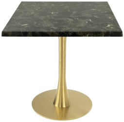 Masa restaurant/cafenea patrata Raki Karacabey Dark Marble 70x70xh74cm blat werzalit si picior metalic auriu cu baza rotunda 45cm 