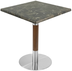 Masa restaurant/cafenea patrata Raki Karacabey Dark Marble 70x70xh74cm blat werzalit si picior metalic cu baza rotunda argintiu cu accente 