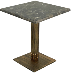 Masa restaurant/cafenea patrata Raki Karacabey Dark Marble 70x70xh74cm blat werzalit si picior metalic cu baza patrata aspect vintage bron 