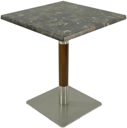 Masa restaurant/cafenea patrata Raki Karacabey Dark Marble 70x70xh74cm blat werzalit si picior metalic cu baza patrata argintiu cu accente 