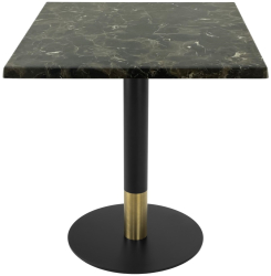 Masa restaurant/cafenea patrata Raki Karacabey Dark Marble 70x70xh74cm blat werzalit si picior metalic cu baza rotunda negru/auriu 