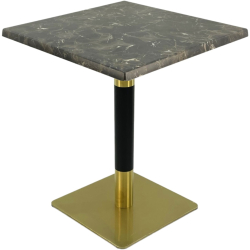 Masa restaurant/cafenea patrata Raki Karacabey Dark Marble 70x70xh74cm blat werzalit si picior metalic cu baza patrata auriu/negru 