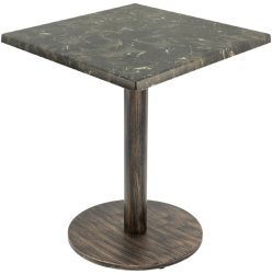 Masa restaurant/cafenea patrata Raki Karacabey Dark Marble 70x70xh74cm blat werzalit si picior metalic cu baza rotunda aspect vintage bron