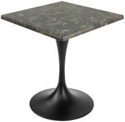 Masa restaurant/cafenea patrata Raki Karacabey Dark Marble 70x70xh74cm blat werzalit si picior metalic negru cu baza rotunda 50cm