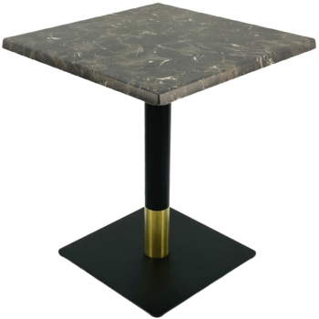 Masa restaurant/cafenea patrata Raki Karacabey Dark Marble 70x70xh74cm blat werzalit si picior metalic negru/auriu 
