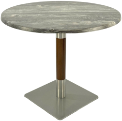 Masa restaurant/cafenea rotunda Raki Olp Pine D80xh74cm blat werzalit si picior metalic cu baza patrata argintiu cu accente aspect lemn 